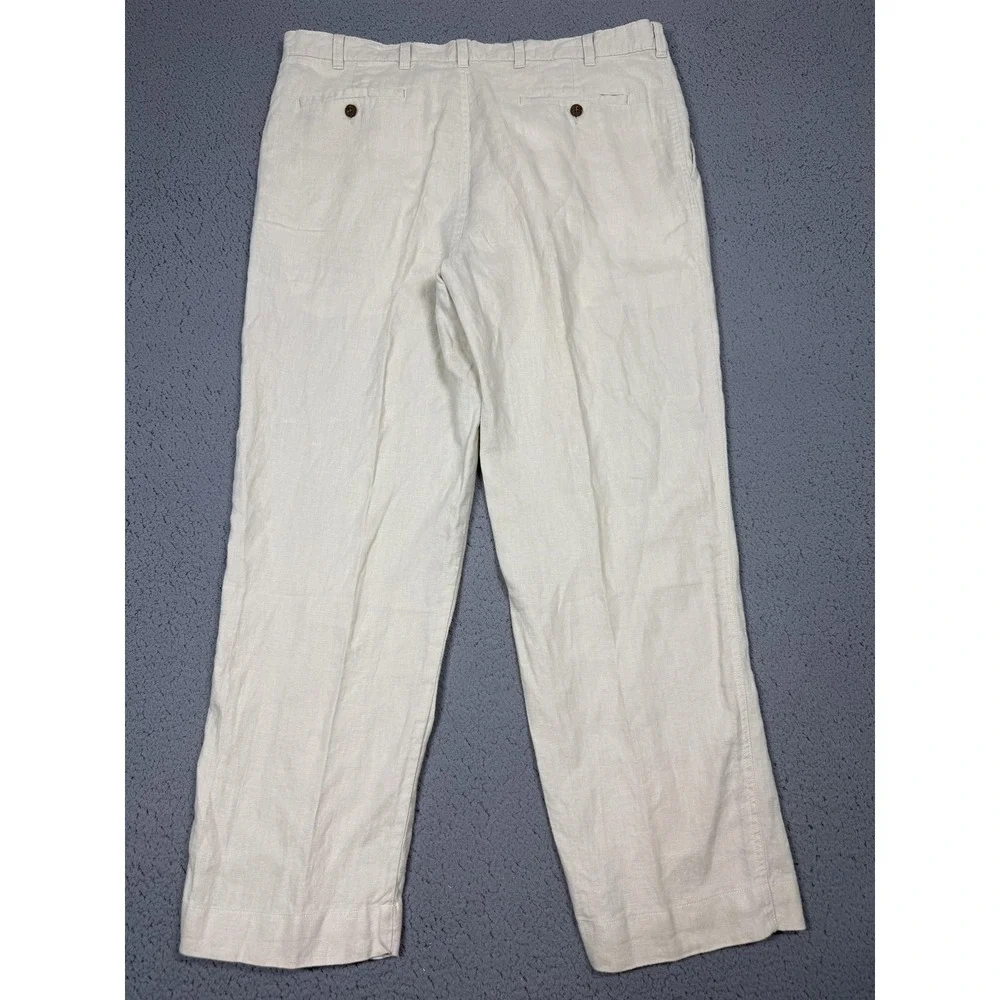 Jos A Bank Linen Dress Pants Mens 40x29 White Pleated Classic Fit Summer Wedding